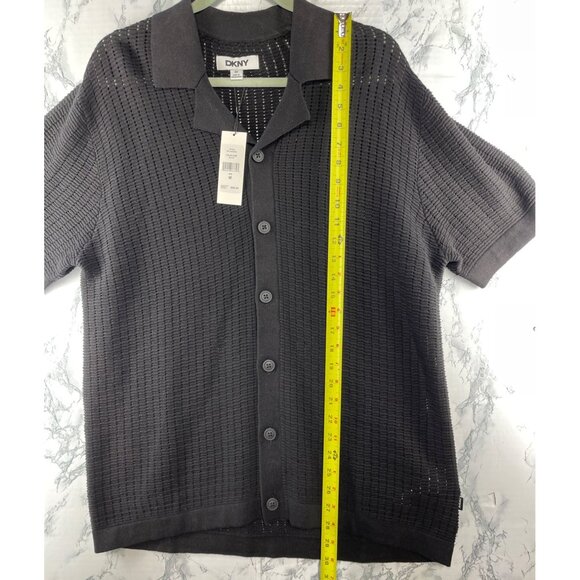DKNY Mens  Size M Black Short-Sleeve Open-Knit Button-Up Shirt - Picture 4 of 11
